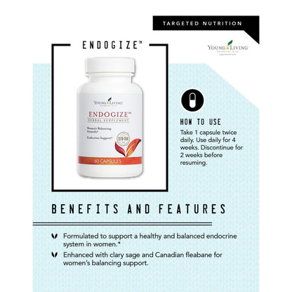 Young Living - EndoGize 60 Capsules | Hormonal Health & Endocrine System Support with Essential Oils | Daily Herbal Supplement for Women's Wellness & Balancing Formula Young Living buy supplements Au