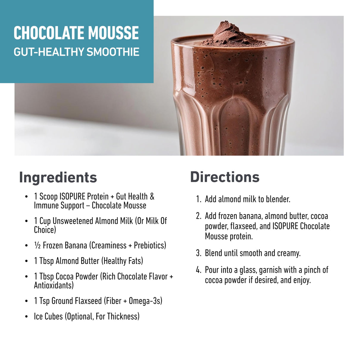 Isopure Protein + Gut Health & Immune Support Powder, Chocolate Mousse, 25g Whey Protein with Prebiotics & Vitamins, 12 Servings (Pack of 1)