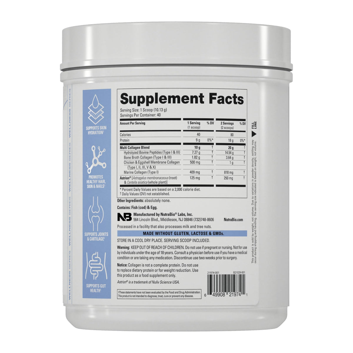 NutraBio Multi Collagen Powder - Hydrolyzed Collagen Peptides for Glowing Hair & Skin - Grass-Fed - Collagen Powder for Women and Men - 40 Servings- Unflavored NutraBio buy supplements Au