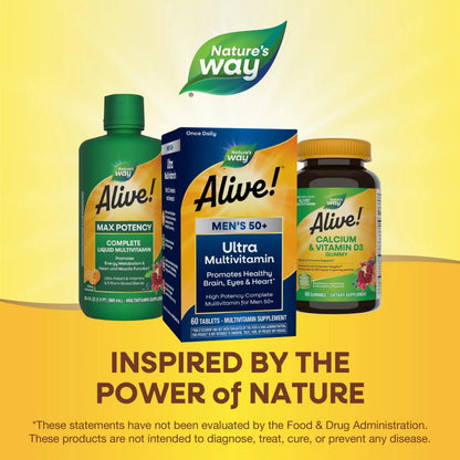Nature's Way Alive! Men’s 50+ Daily Ultra Multivitamin, High Potency Formula, Supports Healthy Brain, Eyes & Heart Nature's Way