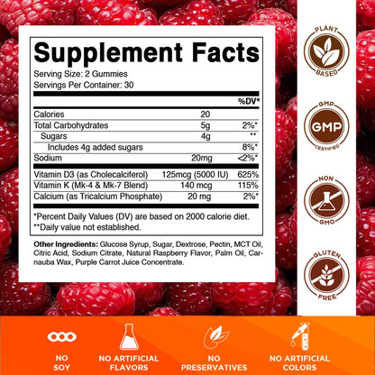 Vitamatic Vitamin D3 & K2 Gummies (2-Pack, 60 Count) Supports Healthy Bones, Heart Health, Calcium Absorption,