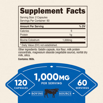 Nutricost Colostrum 1000mg, 120 Capsules - Gluten Free & GMO Free, 60 Servings