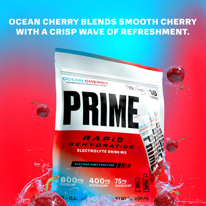 Prime Rapid Rehydration Electrolyte Powder Sticks, Ocean Cherry, Sugar Free Hydration Drink Mix with Sodium, Potassium, Magnesium & B Vitamins