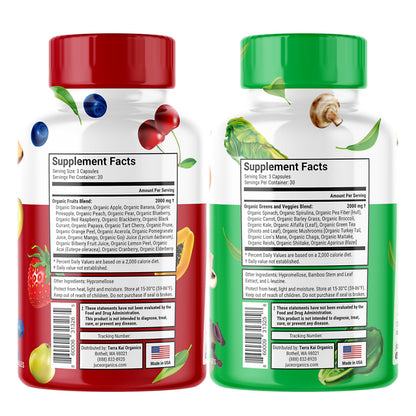 Juce Original Formula - Organic Super Fruit & Veggies Supplement - Gluten/Gelatin Free, Soy Free & Vegan- Reds & Greens Superfood Capsules- 23 Fruits & 23 Vegetables (180 Count)- By Terra Kai Organics Terra Kai Organics buy supplements Au