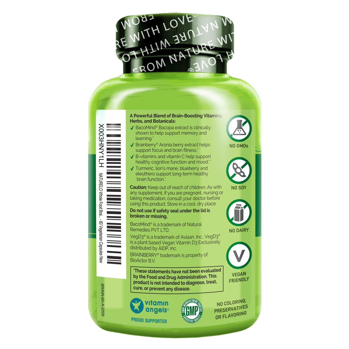 NATURELO Whole Food Brain Supplement - Brain Health Supplements for Memory & Focus Support - Enhance Brain Health Blend Supplement for Adults - 60 Vegetarian Capsules NATURELOBuy Supplements Australia