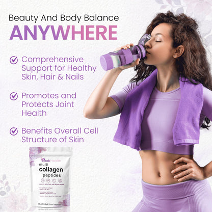 Multi Collagen Peptides Powder, 1 Pounds collagen powder- Type I,II,III,V,X with Biotin 10000mcg, Hyaluronic acid powder, Vitamin C - Unflavored Collagen Protein Powder