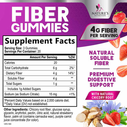 Fiber Gummies for Adults - Soluble Fiber 4g Per Serving - Plant-Based Prebiotic Fiber Supplement for Digestive Health, Gut Health, & Regularity Support - Vegan Gummy