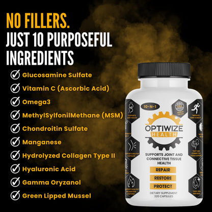OptiWize 10-N-1 Joint Support Hydrolyzed Collagen,MSM, Hyaluronic Acid, Glucosamine,Chondroitin & More- Targets Joint Discomfort, Improves Mobility & Flexibility 320 Caps for Men & Women Made in USA OptiWizeBuy Supplements Australia