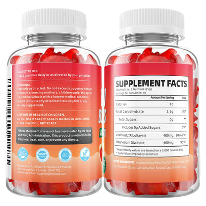 GrnLife 2 Pack Vitamin B2 Gummies, Riboflavin 400mg with Magnesium for Kids & Adults, Migraine Relief & Energy Support