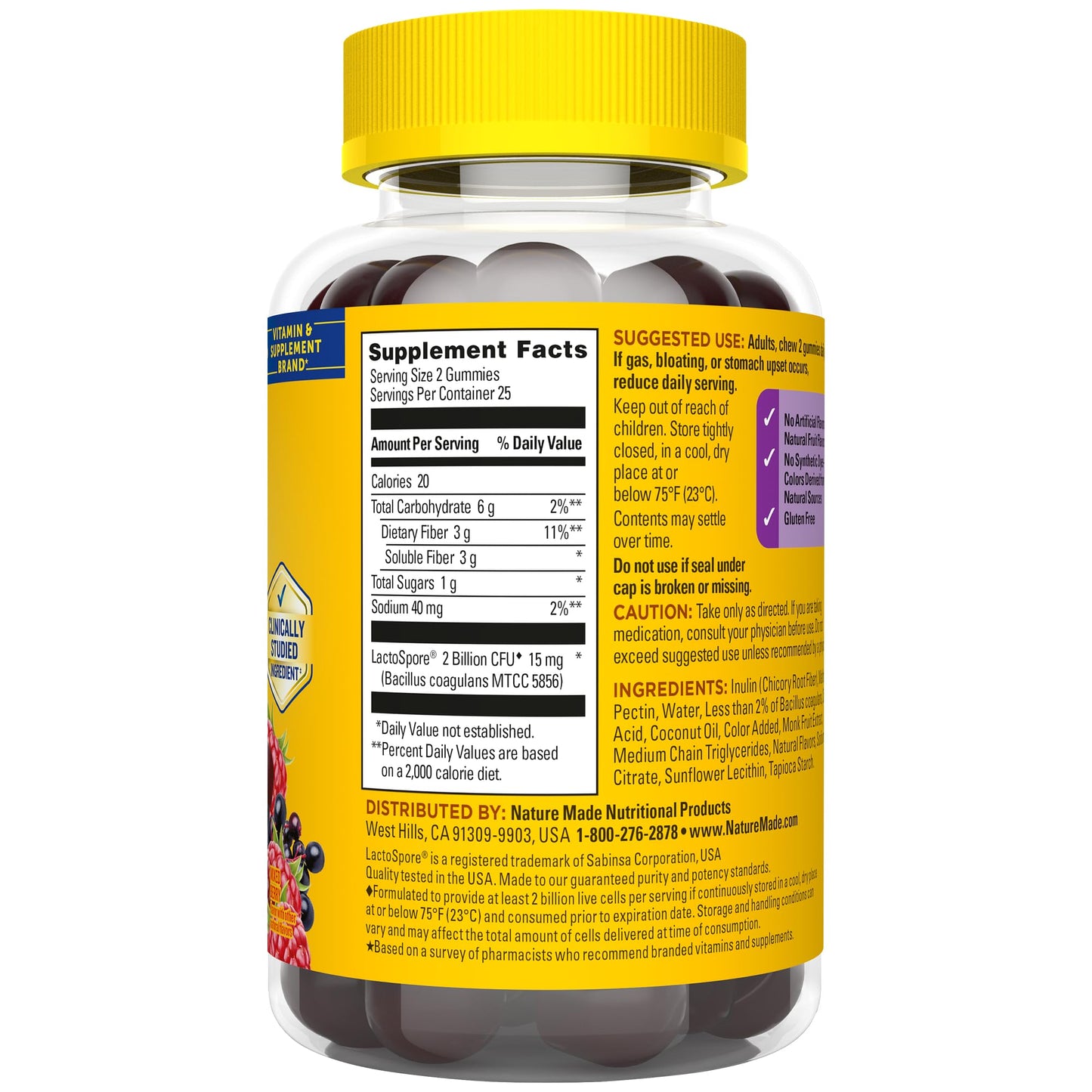 Nature Made Probiotic + Prebiotic Fiber Gummies for Daily Gut Health, Fiber Supplement with Probiotics for Digestive Health Support