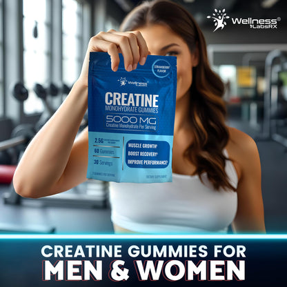 Creatine Gummies 5000mg, 30 Servings Creatine Monohydrate Gummies - Third-Party Tested Creatine for Women, Strawberry Flavor Creatine for Men, Muscle Growth,