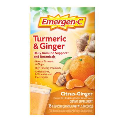 Emergen-C Citrus-Ginger Fizzy Drink Mix, Turmeric and Ginger, Immune Support, Natural Flavors