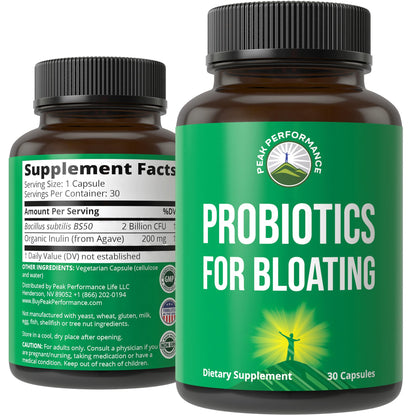 Bloat and Gas Probiotic - Proven Relief with Clinically Studied Bacillus Subtilis BS50 + Prebiotic Fiber - Fast Acting Anti Bloating Pills Supplement