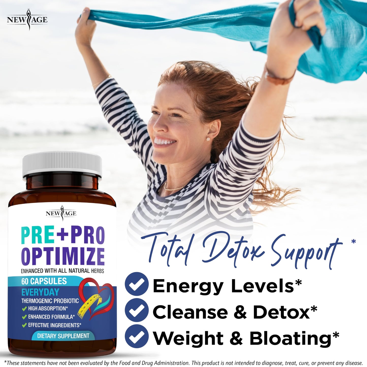 NEW AGE Pro Optimize Probiotics for Women, Menopause, Digestive Health - Support for Bloating, Hot Flashes, Joint Support, Night Sweats - Gut Health & Metabolism - Dong Quai (60 (Pack of 1)) NEW AGE buy supplements Au