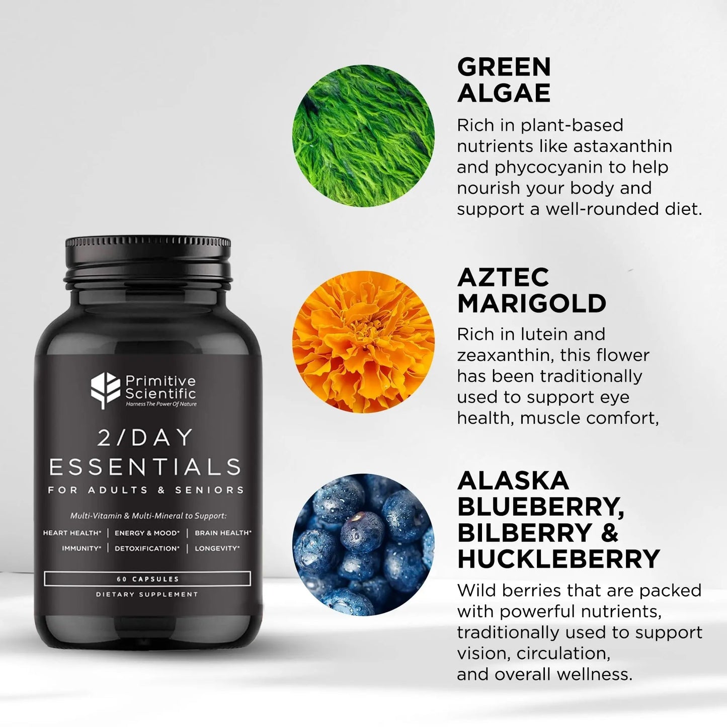 Primitive Scientific Whole Food Daily Essential Multivitamins for Adults and Seniors - 2X a Day - Vitamin A, C, D, E, B12 and Minerals Primitive Scientific