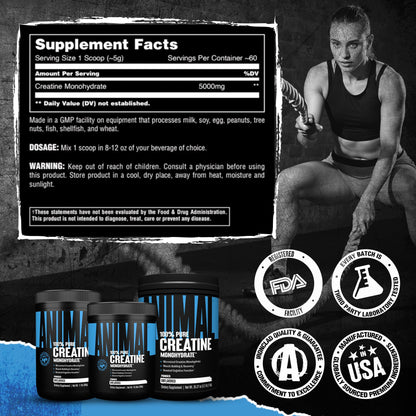 Animal Creatine Monohydrate Powder — Micronized for Muscle Recovery, Cellular Energy, and Daily Wellness — for Men and Women