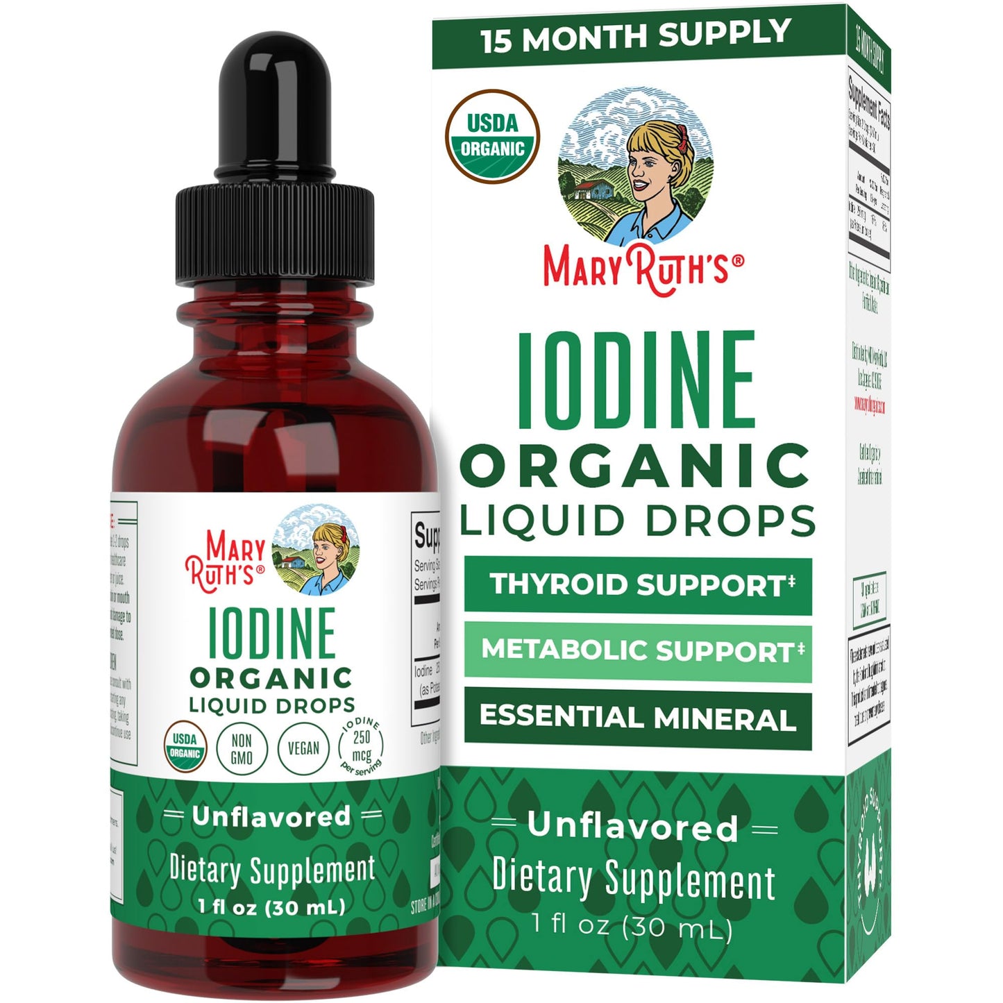 MaryRuth Organics Iodine Liquid Drops | Potassium Iodide | 1 Year Supply | 450 Servings | Thyroid Health | USDA Organic|