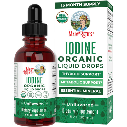 MaryRuth Organics Iodine Liquid Drops | Potassium Iodide | 1 Year Supply | 450 Servings | Thyroid Health | USDA Organic|