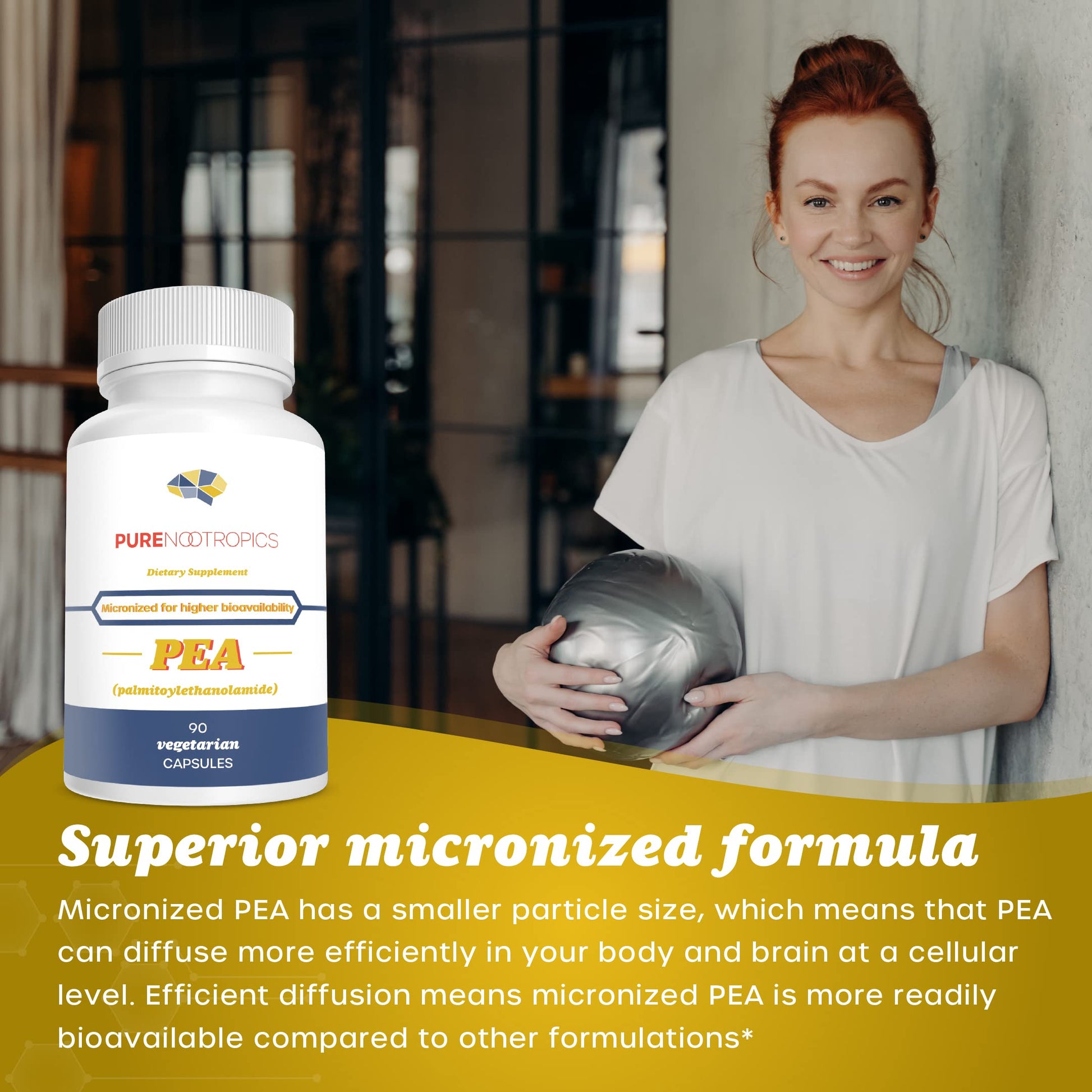 Pure Nootropics - Palmitoylethanolamide (Micronized Pea) 400 mg Capsules | 90 Veg Caps Value Pack | Supports Relief from Occasional Discomfort | Supports Immune System Pure NootropicsBuy Supplements Australia