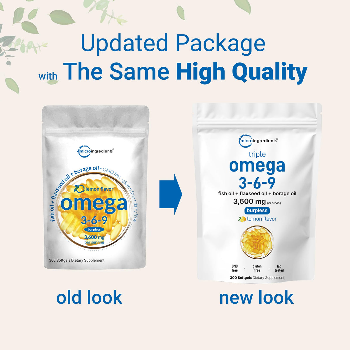 Ultra Omega 3-6-9 3600mg Per Serving, 300 Burpless Softgels | Lemon Flavor – Blend of Fish, Flaxseed, Borage Oils | Bioavailable Source