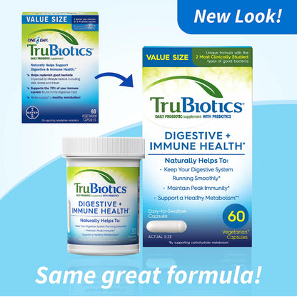 TruBiotics Probiotics for Digestive & Immune Health, Supports Regularity & Helps Relieve Abdominal Discomfort, Gas & Bloating, 2 Clinically Studied