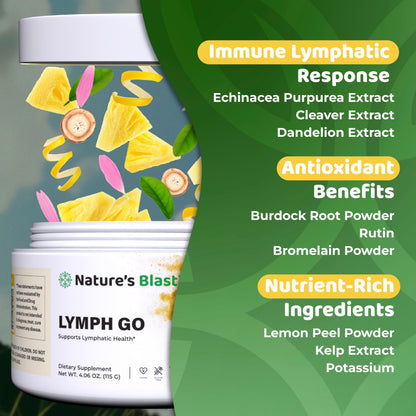 Lymph Go - Lymphatic Drainage Supplement for Women & Men - Lymph System Support - with with Bromelain, Echinacea, Burdock Root, Dandelion, Rutin, Kelp & More - 4.06 Oz - 30 Servings - Tropical Flavor NATURES BLAST buy supplements Au