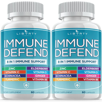 8 in 1 Immune Defense Support, Immunity Vitamins Supplement Booster Zinc 50mg, Vitamin C Elderberry VIT D3 5000 IU, Turmeric Curcumin & Ginger