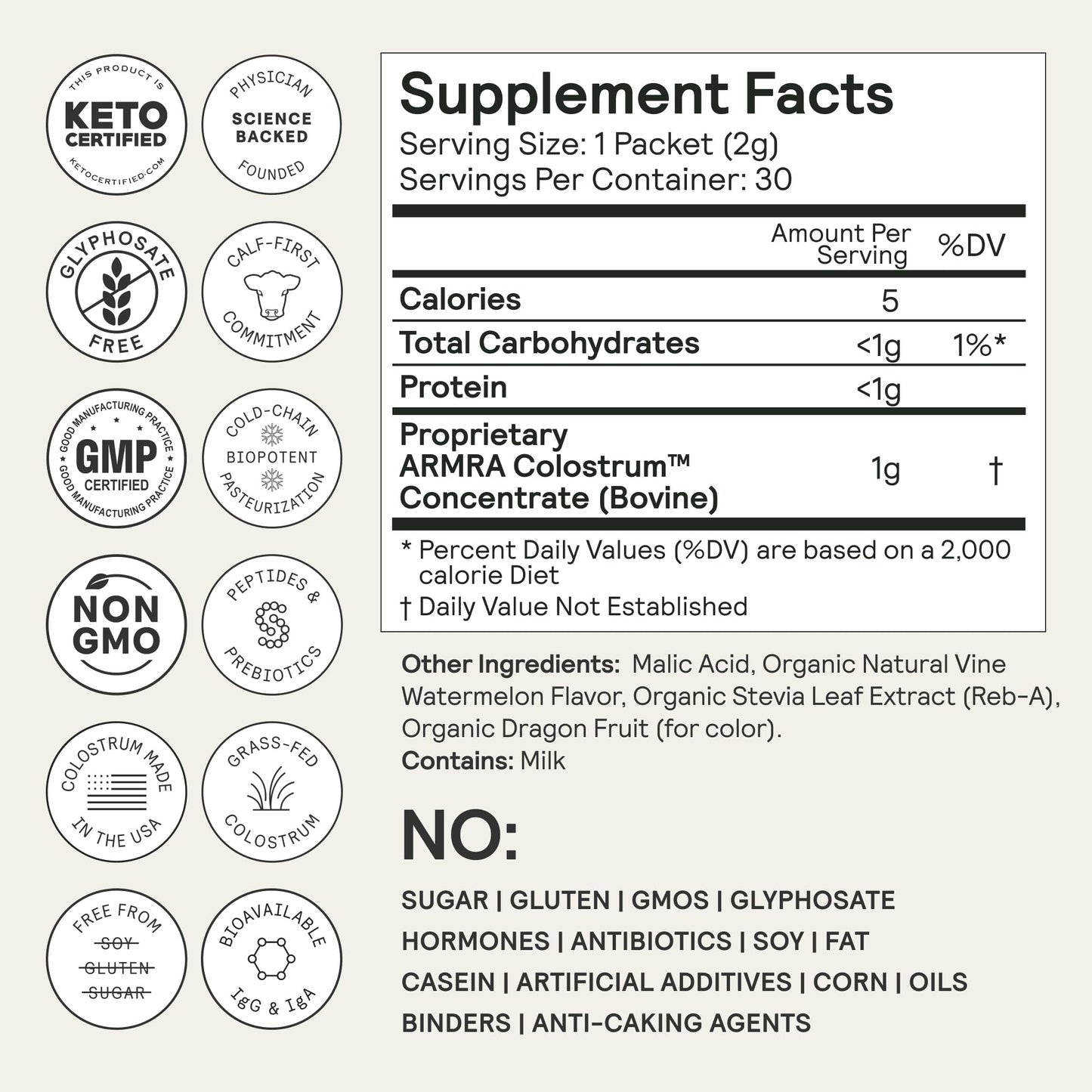 ARMRA Colostrum Powder | Vine Watermelon | Gut Health & Bloating | Skin & Hair | Immunity | Keto, Gluten & Fat-Free | 30 Servings