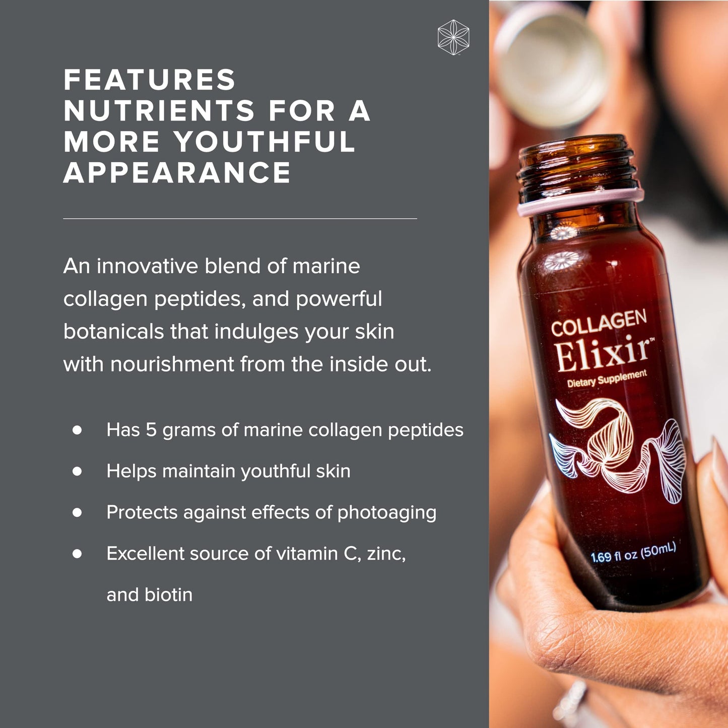 Isagenix Collagen Elixir - Drink with Marine Collagen Peptides - Support a Youthful Appearance with Vitamin C, Zinc & Biotin - 10 Bottles (1 Box)