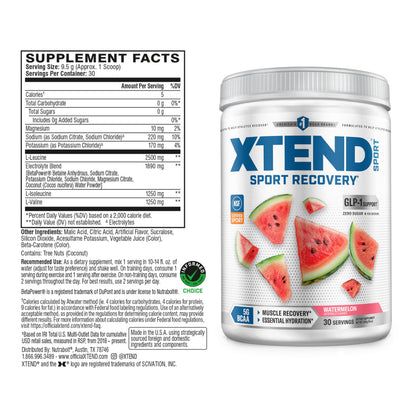 Xtend Sport BCAA Powder Watermelon - Electrolyte Powder for Recovery & Hydration with Amino Acids - 30 Servings