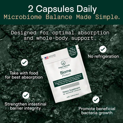 Adapt Naturals 4-in-1 Biome Protect Prebiotics, Probiotics Supplement Postbiotics & Polyphenols for Microbiome, Gut Health & Defense