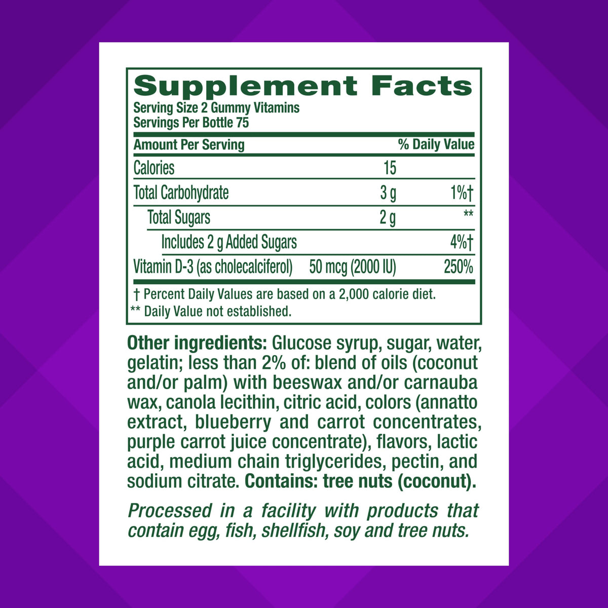 vitafusion Vitamin D3 Gummies, Bone and Immune Support, Peach, Blackberry, Strawberry Flavored