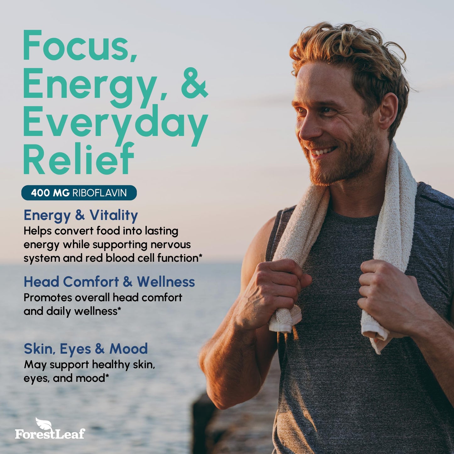 ForestLeaf Vitamin B2 Riboflavin 400mg - Energy, Skin & Cellular Health Supplement - Nervous System Support - Vitamin B 2 VIT B - Non-GMO & Gluten Free