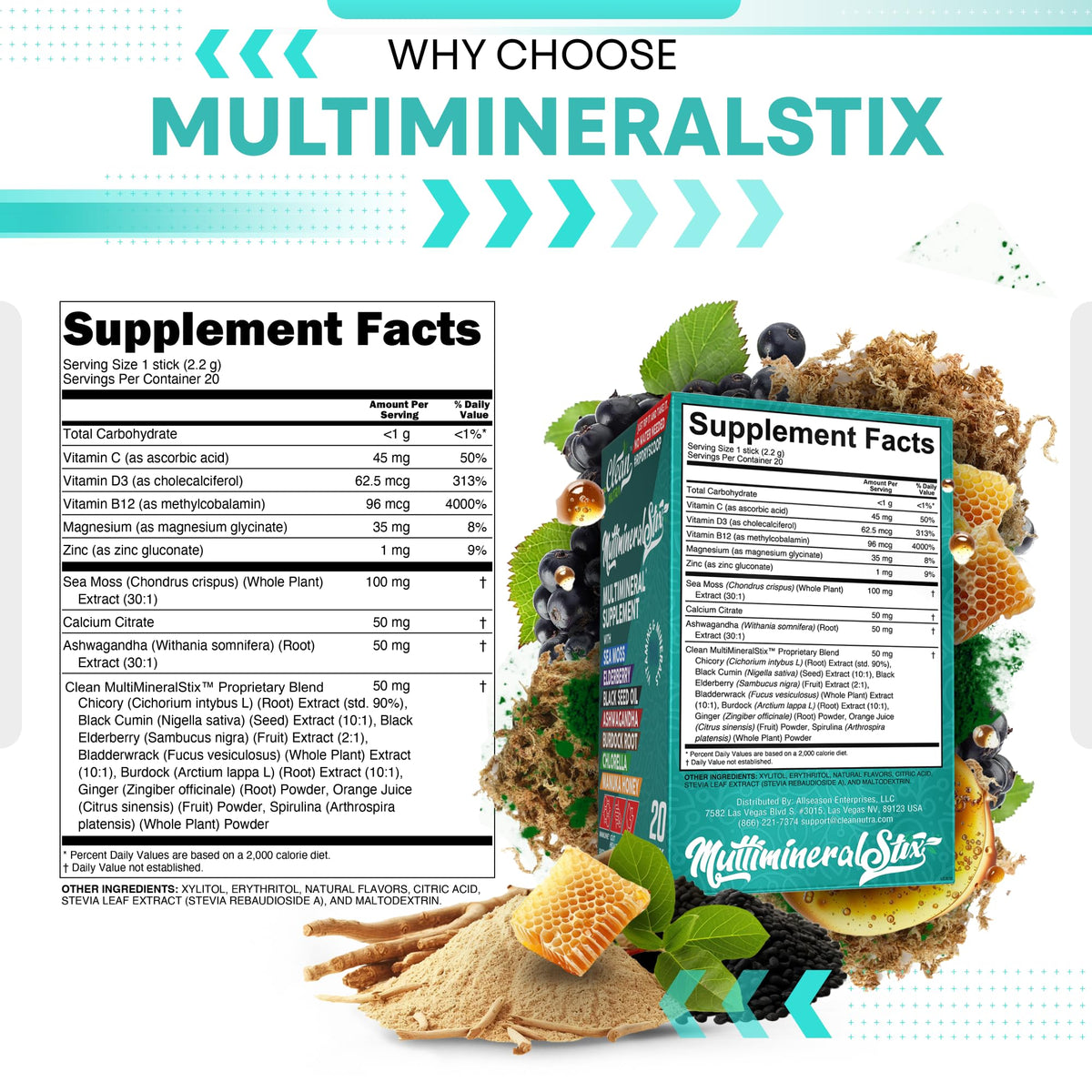 Sea Moss Powder Elderberry Ashwagandha Chlorella Manuka Honey VitaminD3 Vitamin C Zinc Spirulina Iodine Greens Detox Immune Support Sugar Free Hydration Powder Drink Mix – 20 Sticks Clean NutraceuticalsBuy Supplements Australia