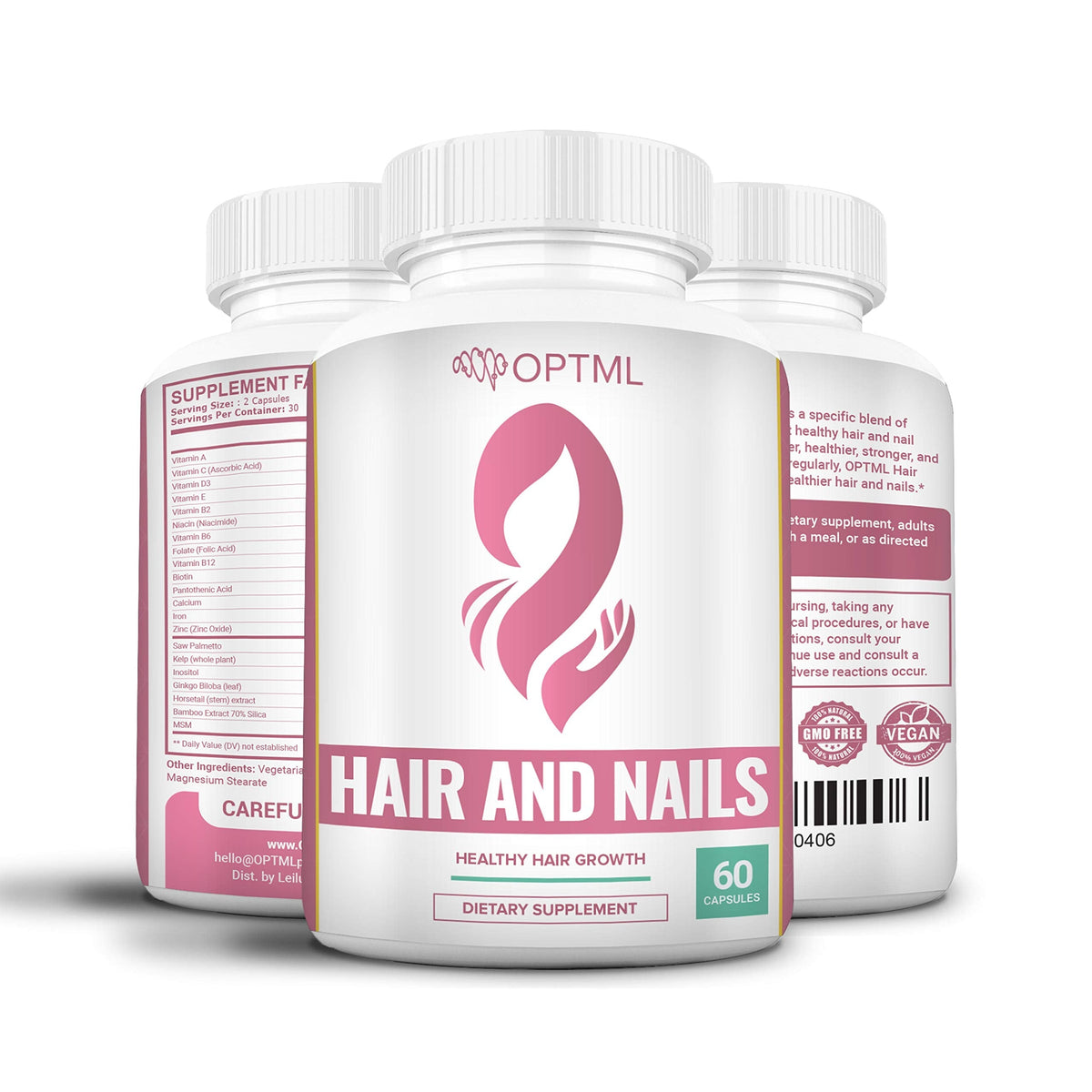 OPTML Hair and Nail Vitamins for Hair Growth and Thickness, Biotin-Infused Hair Pills, Hair Vitamins for Faster Hair Growth and Healthy Nails, for Women and Men, 60 Capsules OPTML buy supplements Au