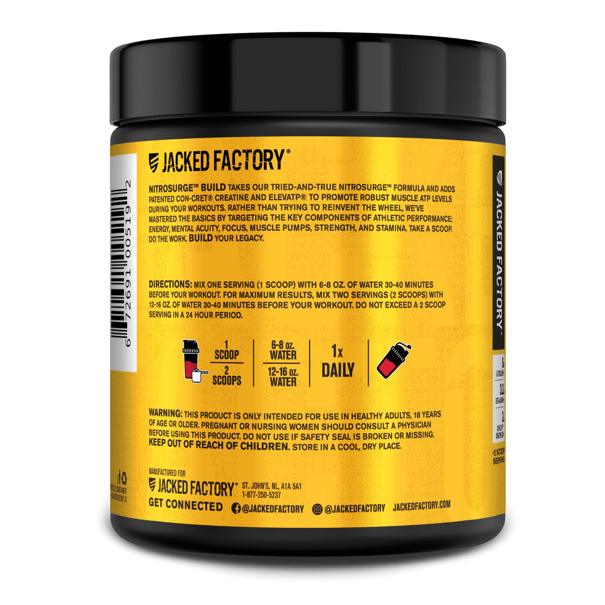 Jacked Factory Nitrosurge Build Pre Workout with Creatine for Muscle Building - Con Cret Creatine Powder & elevATP for Intense Energy, Powerful Pump