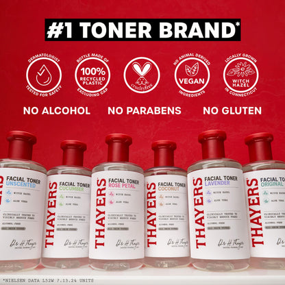 THAYERS Alcohol-Free Rose Petal Witch Hazel Facial Toner for Glowing Skin, Soothing