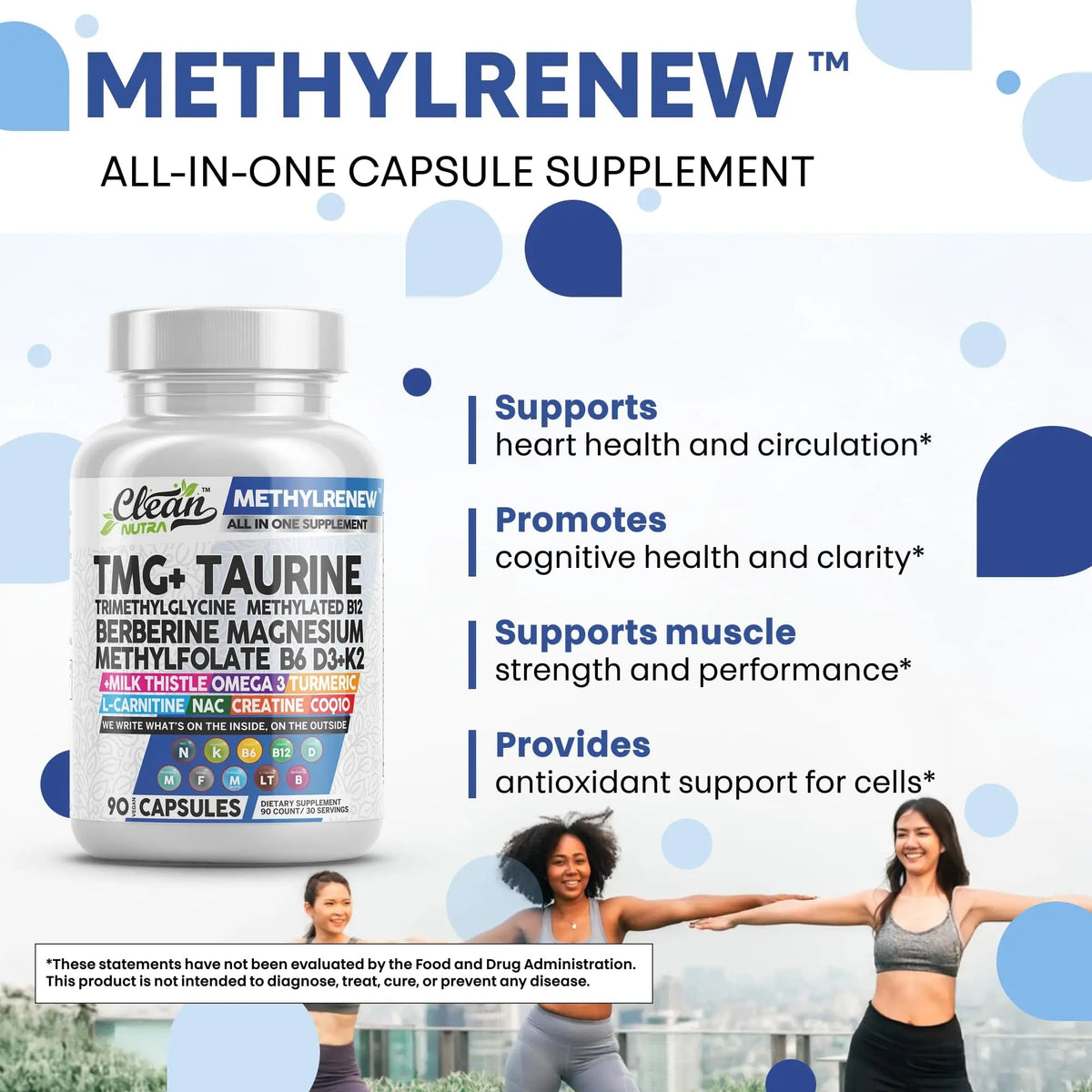 Clean Nutra TMG Supplements 1000mg | Methylated Multivitamin for Women Men | Taurine B6 Vitamins B12 D3 K2 Trimethylglycine Magnesium Clean Nutraceuticals