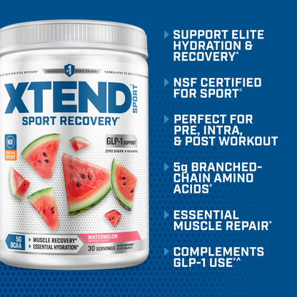 Xtend Sport BCAA Powder Watermelon - Electrolyte Powder for Recovery & Hydration with Amino Acids - 30 Servings