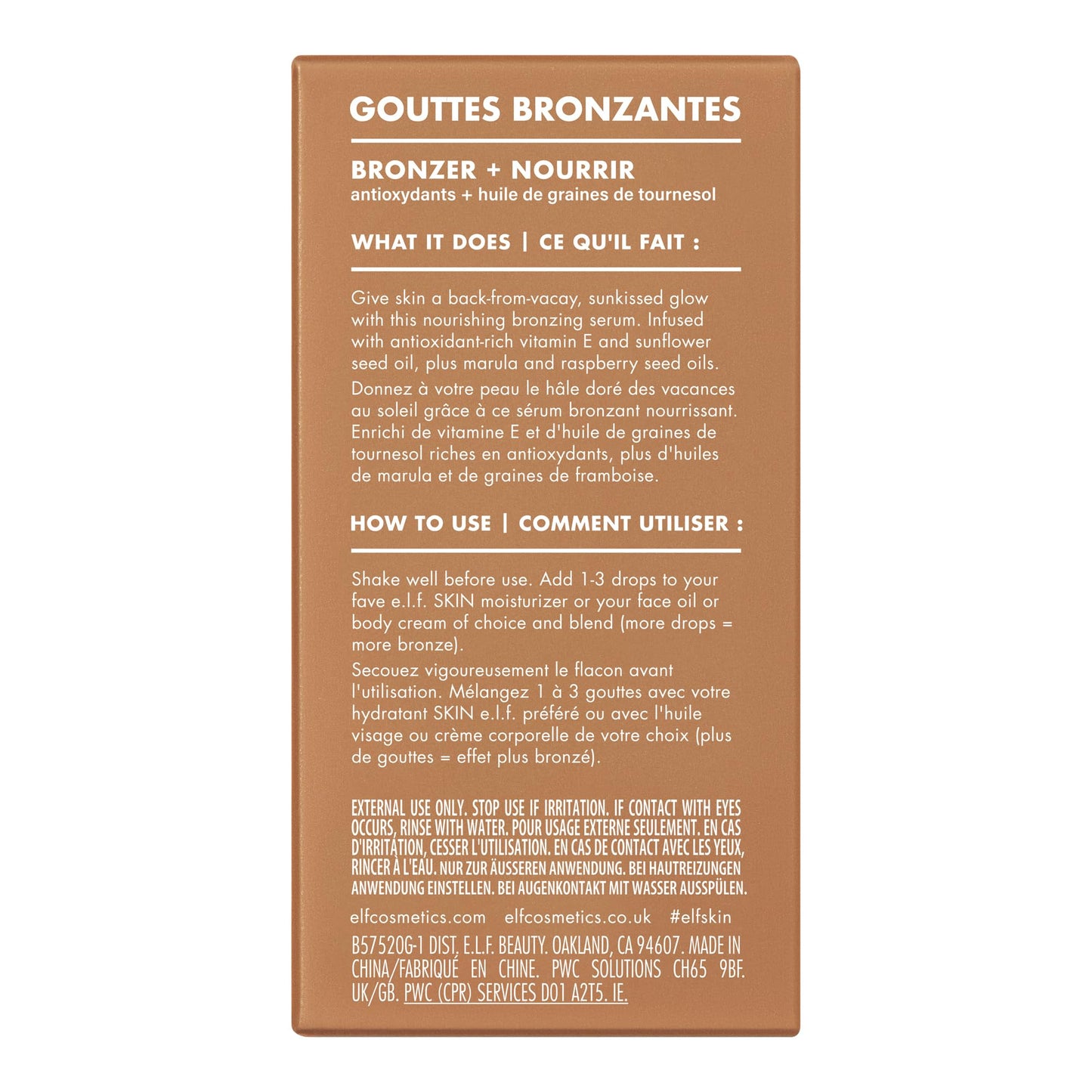 e.l.f. SKIN Bronzing Drops, Liquid Bronzer For Face & Skin, Creates A Sun-Kissed Glow, Infused With Vitamin E, Vegan & Cruelty-Free, Pure Gold e.l.f.Buy Supplements Australia