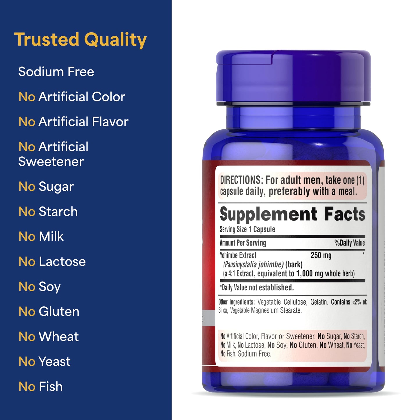 Puritan's Pride Yohimbe Exotic Herb for Men 250 mg (1000mg Equivalent), Dietary Supplement, 50 Rapid Release Capsules