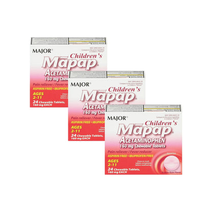 MAJOR Children’s Mapap Acetaminophen 160 mg Chewable Tablets - Pain Reliever/Fever Reducer - Aspirin Free - Ibuprofen Free - for Ages 2 to 11-24 Count (3 Pack) MAJORBuy Supplements Australia