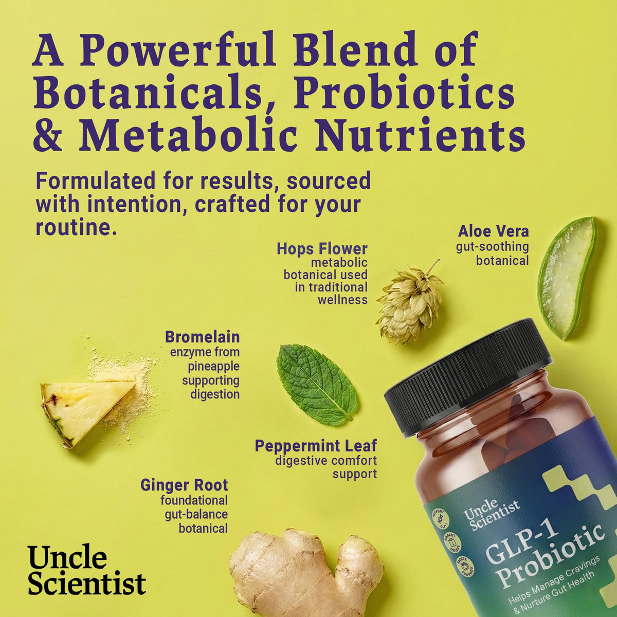Uncle Scientist GLP-1 Probiotic Dietary Supplement, Supports Healthy Appetite and Metabolic Function - Chromium, Green Tea, Cinnamon, Probiotics & Herbal Blend, 60 Capsules (30-Day Supply) Uncle ScientistBuy Supplements Australia