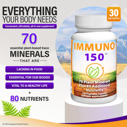 Immuno 150, Immune Support Supplement, Packed with 70 Plant Minerals, 13 Essential Vitamins and 68 Additional Nutrients-150 Vegetable Capsules- Immune Boost for All Age Groups Immuno 150Buy Supplements Australia