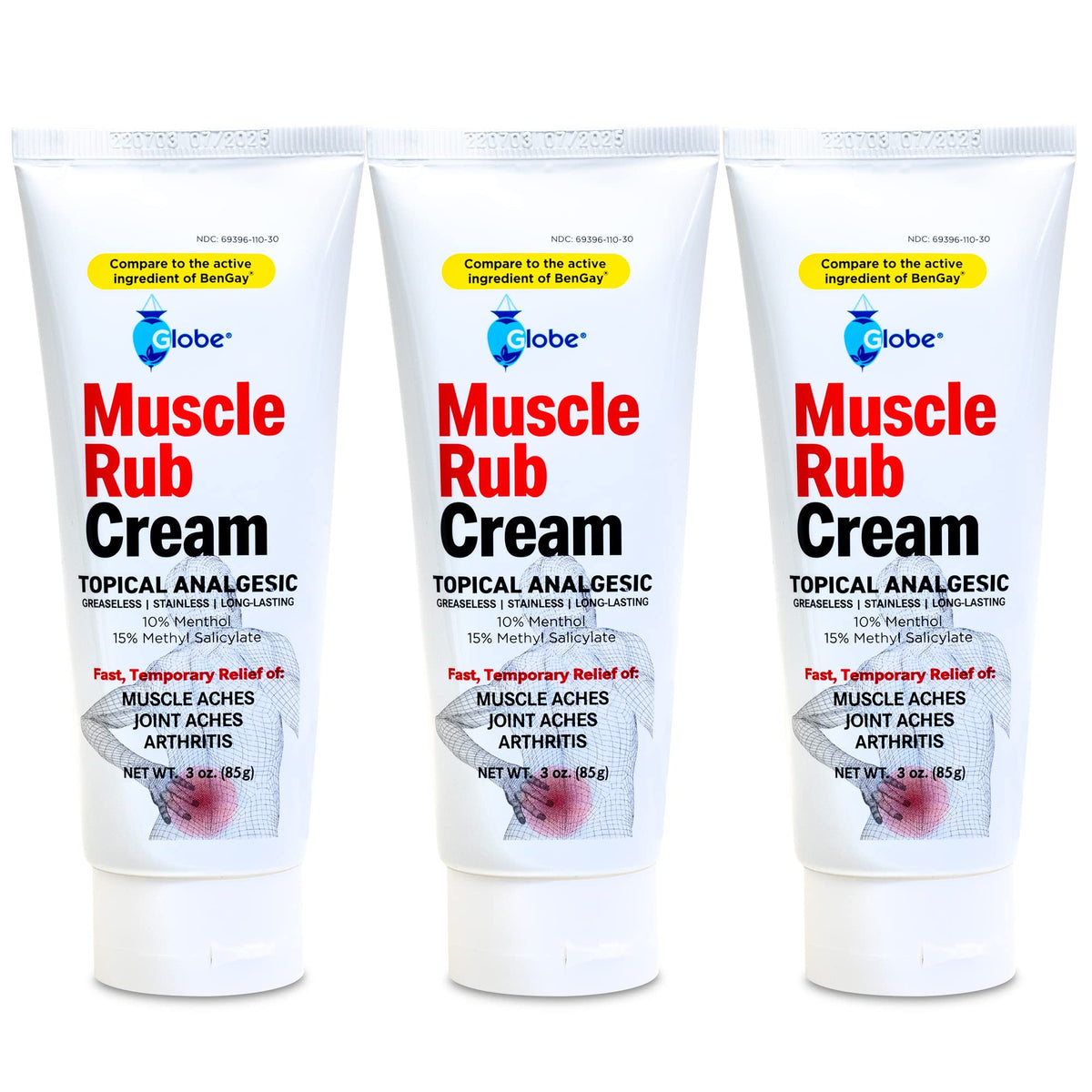 (3 Pack) Globe Ultra Strength Greaseless Muscle Rub Cream (3 oz). Compare to The Active Ingredients of Greaseless Bengay, 10% Menthol & 15% Methyl Salicylate (3 Pack) GlobeBuy Supplements Australia