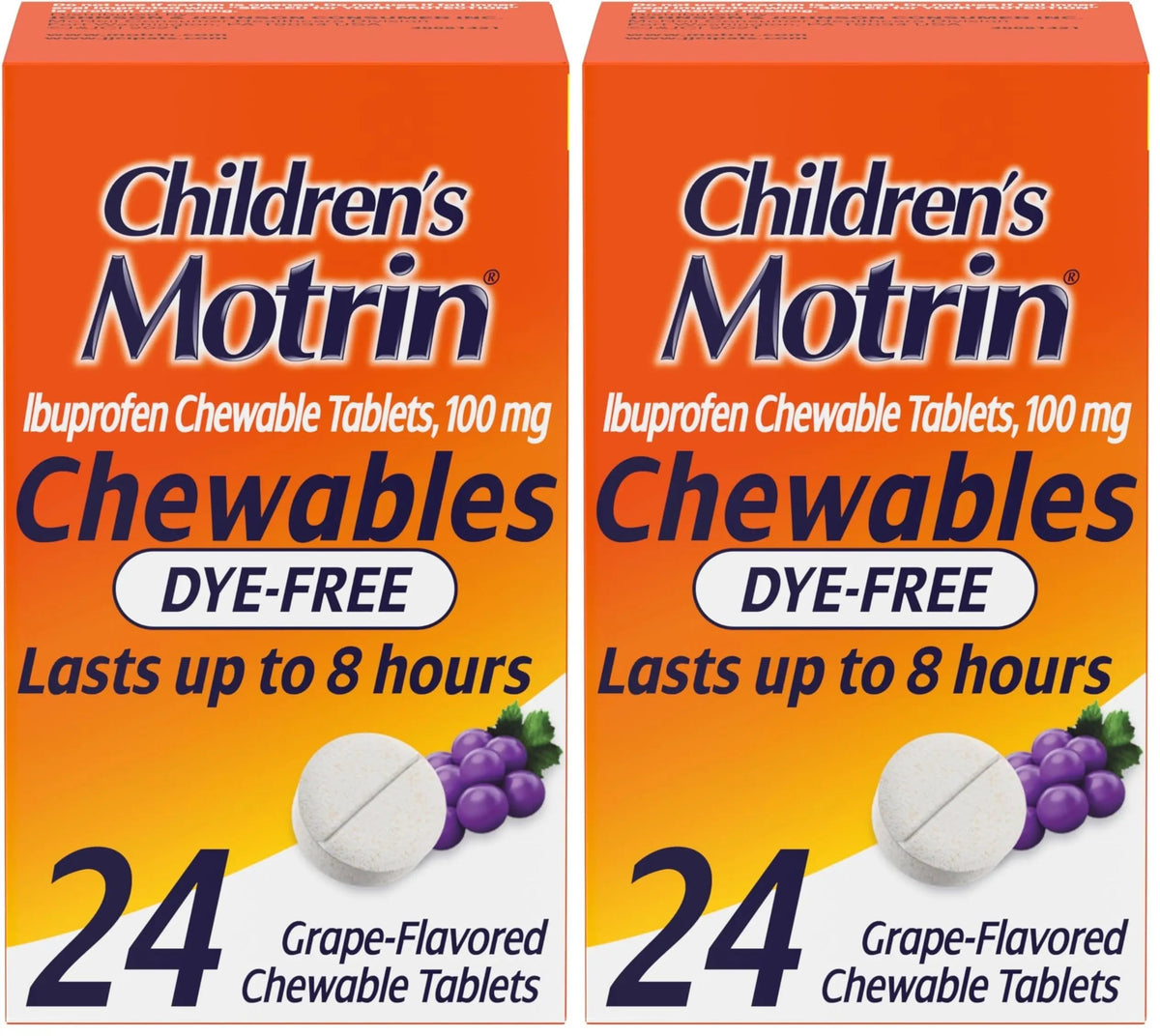 Motrin Children's Dye-Free Chewable Tablets with Ibuprofen, Kids' Fever Reducer & Pain Reliever for Sore Throat, Fever, Toothache & Pain Relief, Grape Flavor, 24 Count (Pack of 2) MotrinBuy Supplements Australia