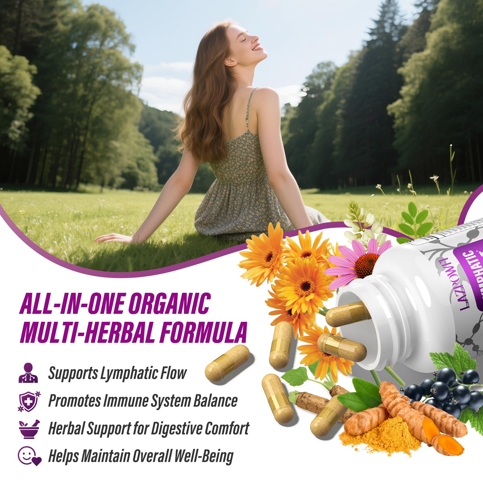 Lazpowfi Lymphatic Drainage Supplements, 1540mg Lymph System Support Supplement for Women & Men with Dandelion, Burdock, Echinacea,Rutin, Turmeric,Cleavers & More, 60 Capsules Lazpowfi buy supplements Au