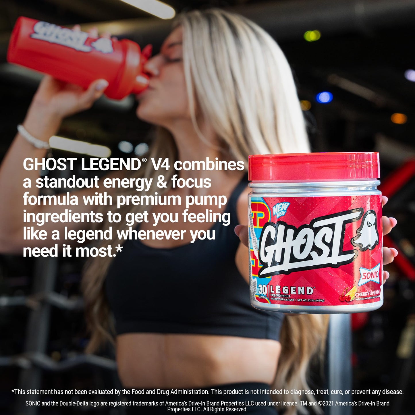 GHOST Legend Pre Workout Powder, Sonic Cherry Limeade - 30 Servings – Pre-Workout for Men & Women with Choline, L-Citrulline,