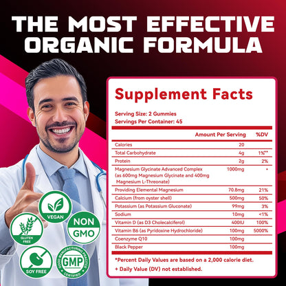 Natures Aid Magnesium Glycinate Gummies 1000mg - Sugar Free Magnesium Potassium Supplement with Vitamin D, B6, CoQ10 for Calm Mood