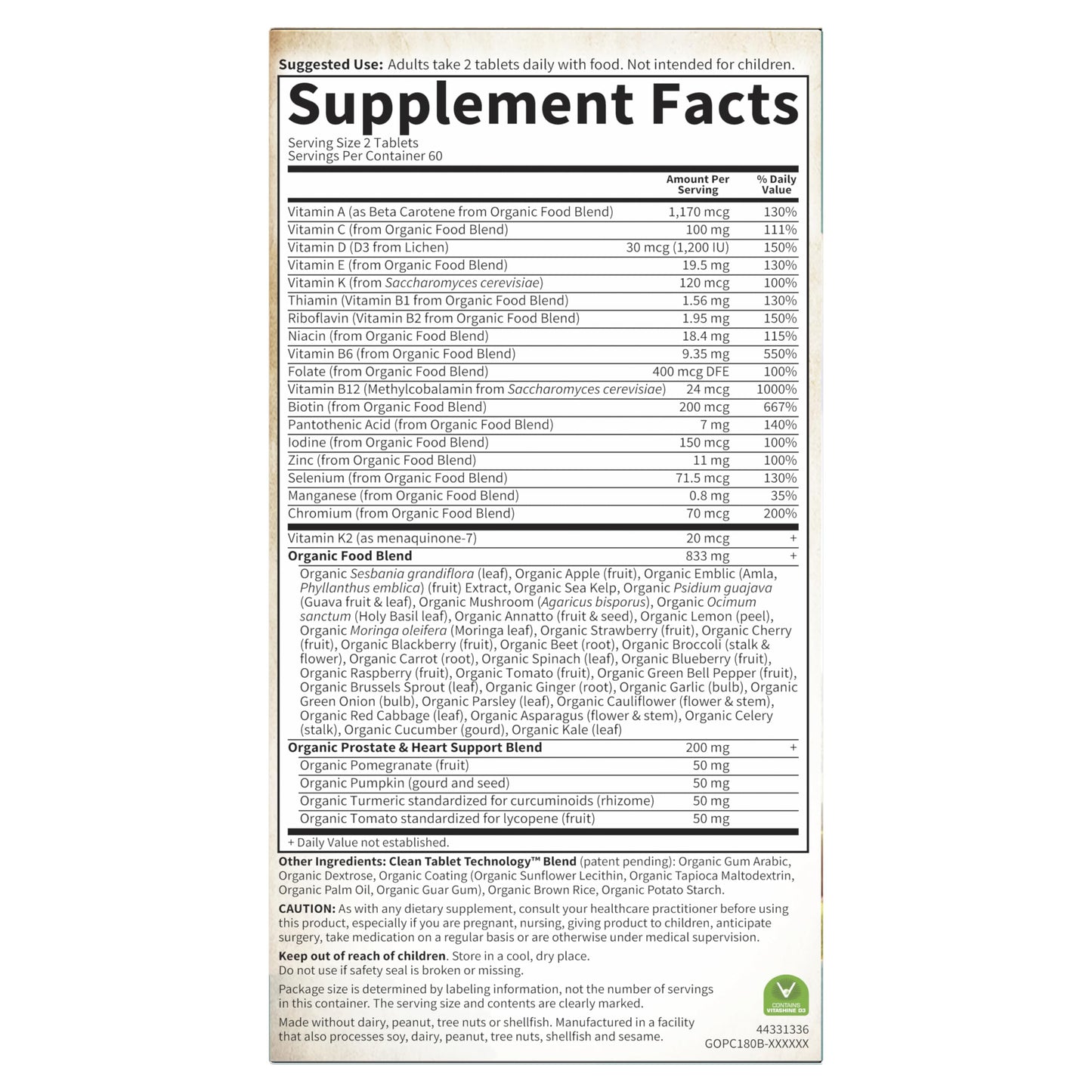 Garden of Life Organics Men's 40+ Multivitamin with Prostate Support, B12 & Vitamins – Vegan Daily Whole Food Multivitamin, Non-GMO, Certified Organic, 120 Tablets Garden of LifeBuy Supplements Australia